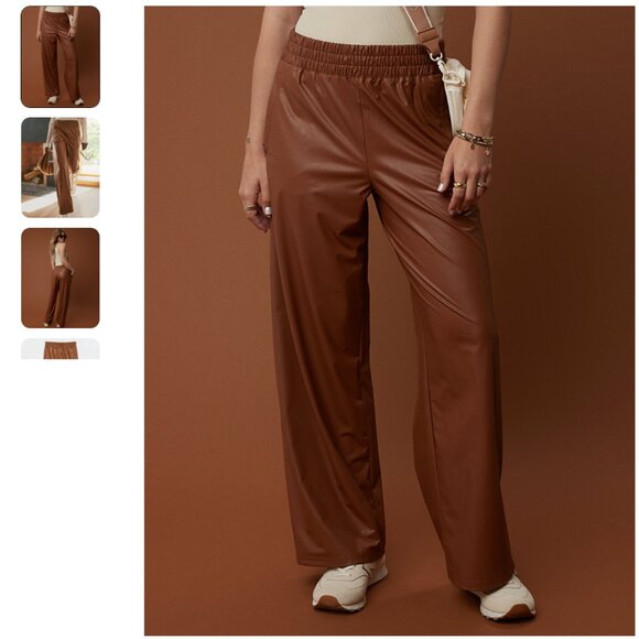 NWOT OFFLINE By Aerie Real Luxe Vegan Leather Wide Leg Pant - Picture 1 of 7